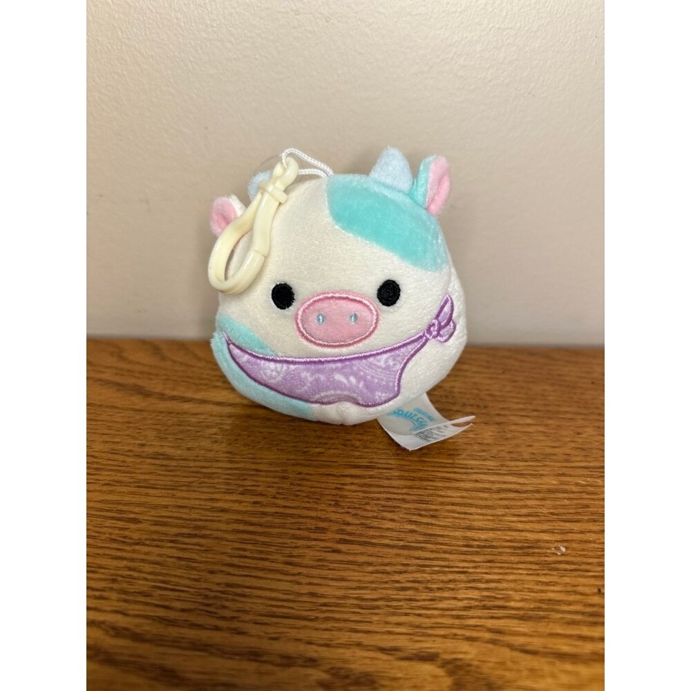 Belana the Blue Cow with Purple Bandana Easter Clip Squishmallow bag key chain